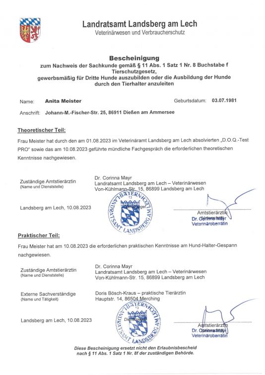 Am Hund | Zertifikate | Landratsamt Landsberg am Lech